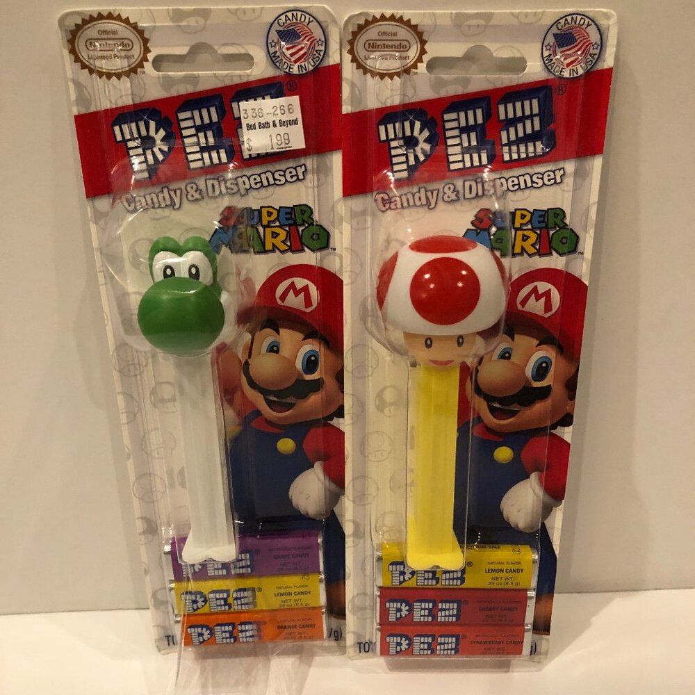 Nintendo Yoshi and Toad Pez Dispensers in original packaging